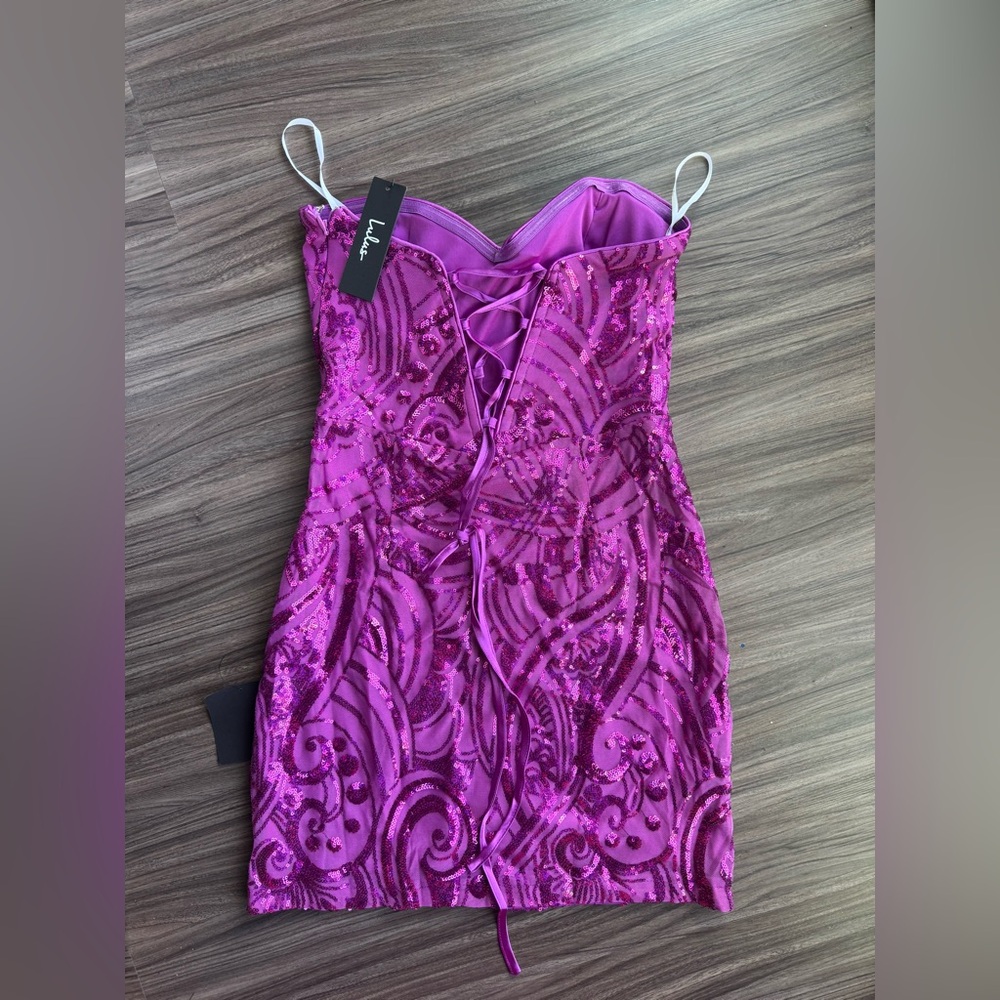 LULUS | Magenta Sequin Strapless Mini Dress | Size Medium | NWT - Picture 5 of 6